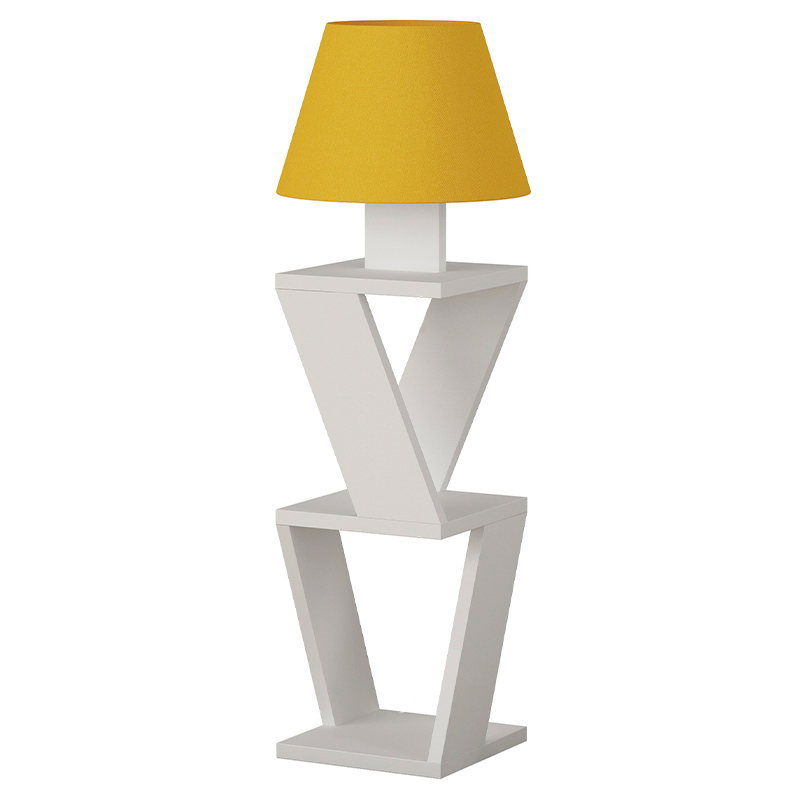 Торшер с белым каркасом с 2-мя полками и желтым тканевым абажуром KOZENA SIDE FLOOR LAMP YELLOW Белый Желтый в Ростове-на-Дону | Loft Concept 