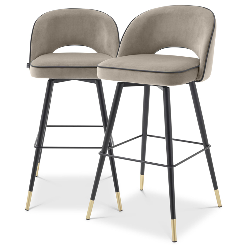 Комплект барных стульев Eichholtz Bar Stool Cliff set of 2 greige Черный Латунь Бежево-серый в Ростове-на-Дону | Loft Concept 