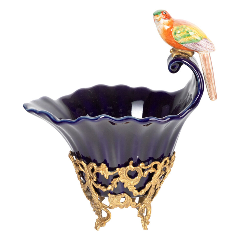 Чаша темно-синего цвета из фарфора с разноцветной птичкой Eden Garden porcelain and bronze Темно-синий Бронза Мульти Чаша темно-синего цвета из фарфора с разноцветной птичкой Eden Garden porcelain and bronze Темно-синий Бронза Мульти в Ростове-на-Дону | Loft Concept