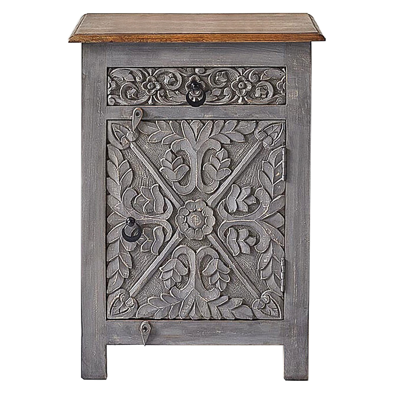 Тумба Indian Antique White Furniture Nightstand Ganica серый Серый Коричневый в Ростове-на-Дону | Loft Concept 