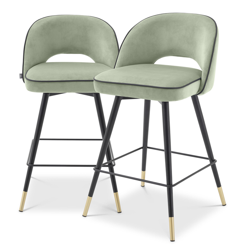 Комплект полубарных стульев Eichholtz Counter Stool Cliff set of 2 pistache green Зеленый шалфей Черный Латунь Комплект полубарных стульев Eichholtz Counter Stool Cliff set of 2 pistache green Зеленый шалфей Черный Латунь в Ростове-на-Дону | Loft Concept