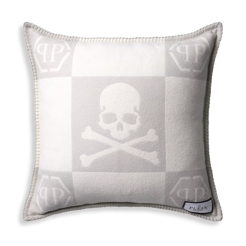 Подушка Philipp Plein Cushion Cashmere Skull 45 x 45 Grey Серый Белый в Ростове-на-Дону | Loft Concept 