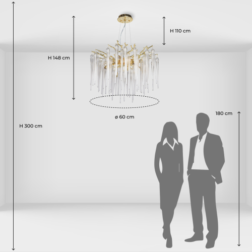 Люстра золотого цвета с декоративными ветками и длинными прозрачными стеклянными подвесами в форме сосулек Droplet Chandelier в Ростове-на-Дону