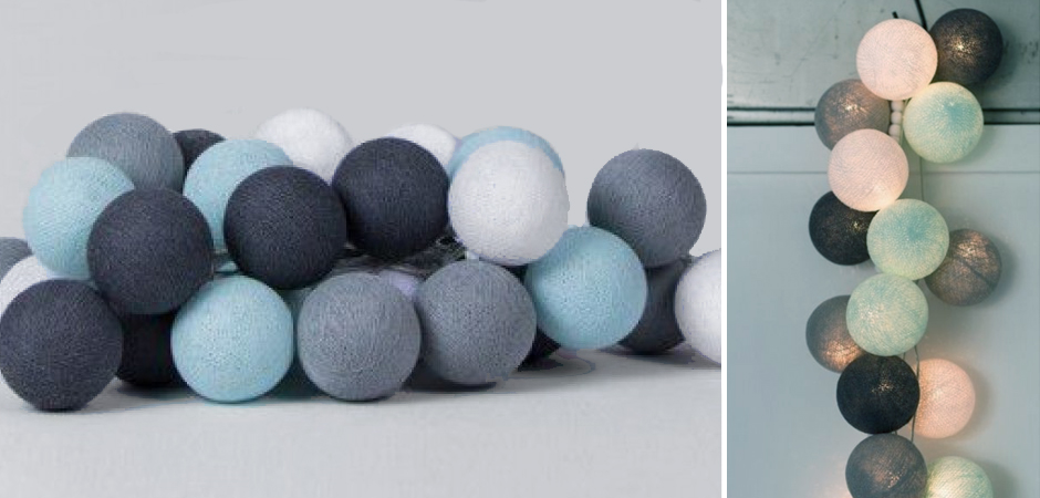 Гирлянда хлопковые фонарики Сotton Ball Aqua-Grey - Loft-Concept в Ростове-на-Дону
