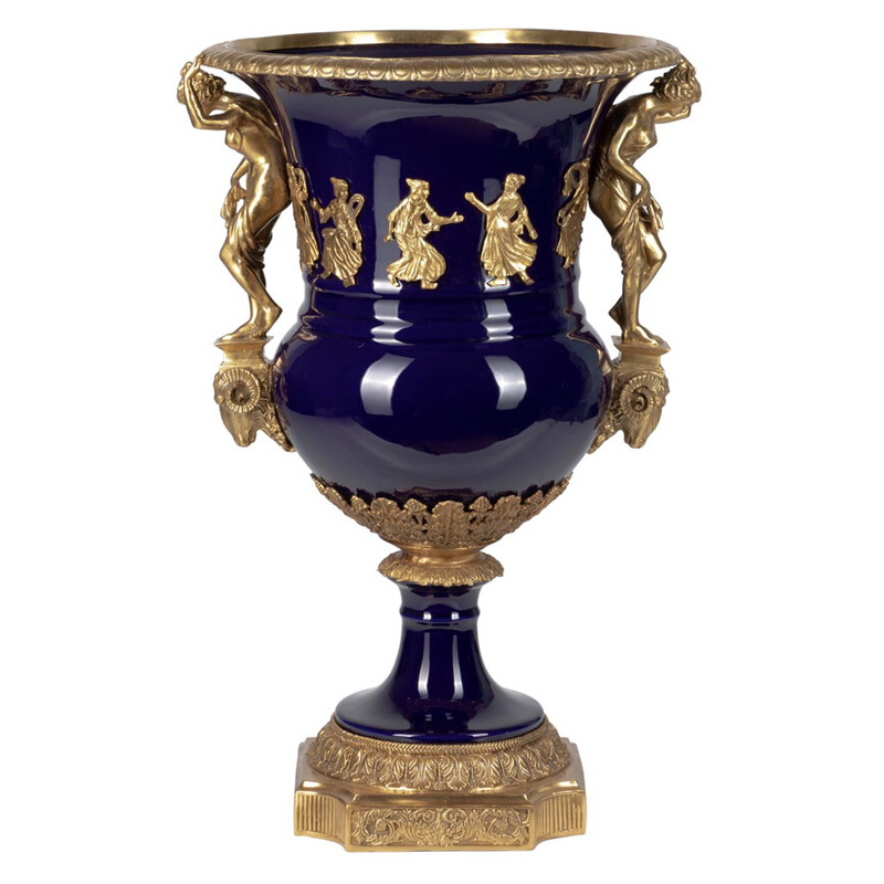 Ваза темно-синего цвета из фарфора с бронзовыми ручками в виде фигур Eden Garden porcelain and bronze Темно-синий Бронза Ваза темно-синего цвета из фарфора с бронзовыми ручками в виде фигур Eden Garden porcelain and bronze Темно-синий Бронза в Ростове-на-Дону | Loft Concept