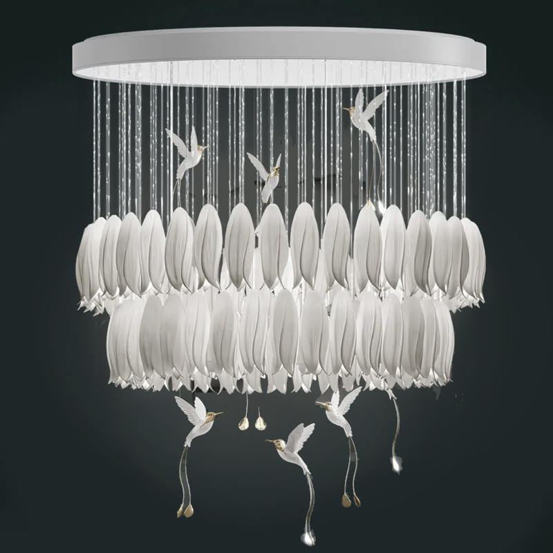 Люстра c Птичками Колибри Sagarti Contemporary chandelier ALBA Flowers & Birds Белый Золотой в Ростове-на-Дону | Loft Concept 