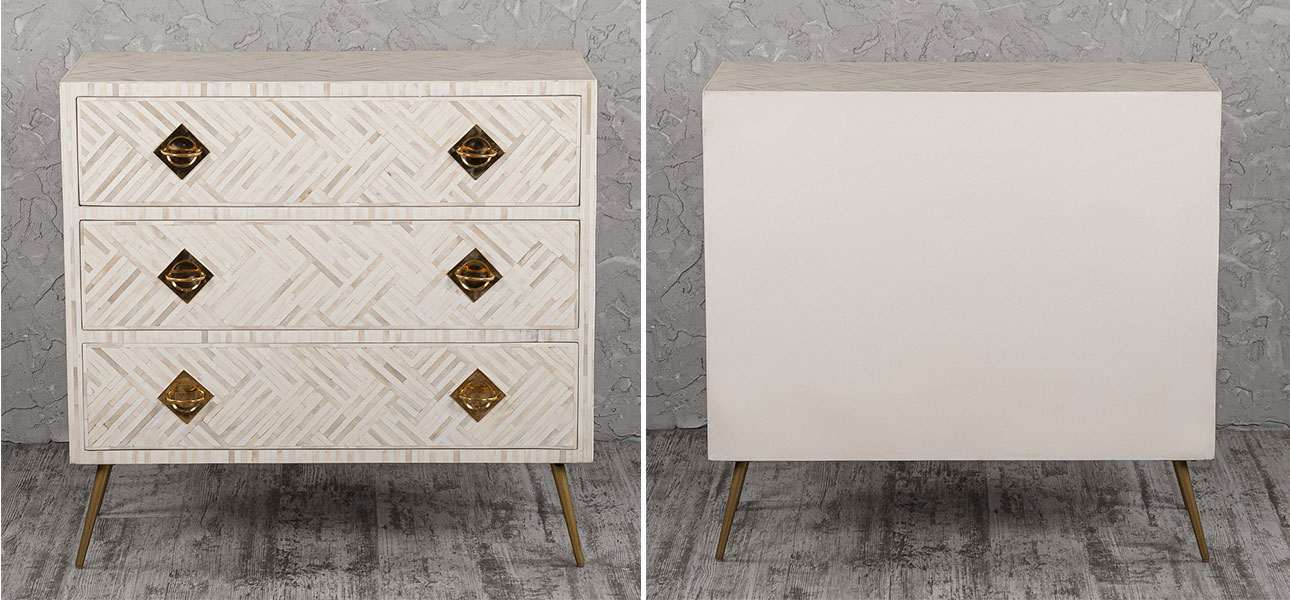 Комод белый инкрустация костью Rhombus White - фото №1