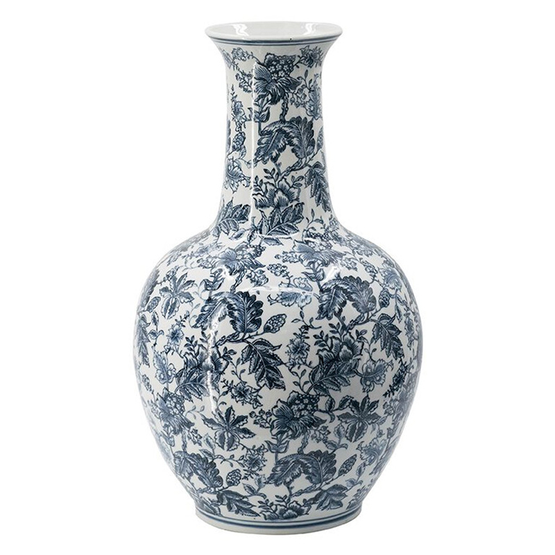 Ваза с классическим узором шинуазри синего цвета Blue & White Ornament Белый Синий Ваза с классическим узором шинуазри синего цвета Blue & White Ornament Белый Синий в Ростове-на-Дону | Loft Concept