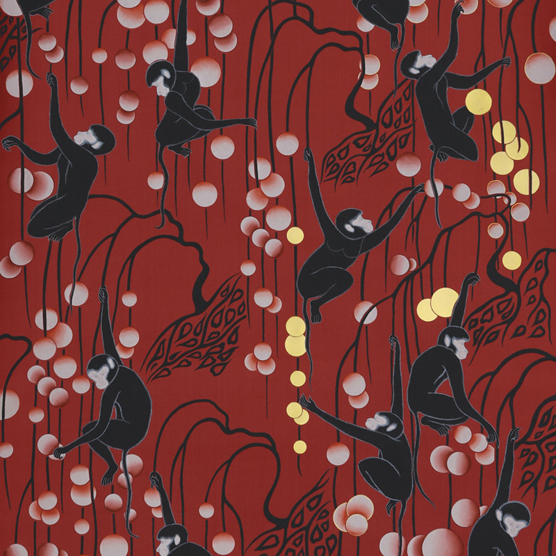    Deco Monkeys Shanghai on Scarlet Lady dyed silk   -- | Loft Concept 