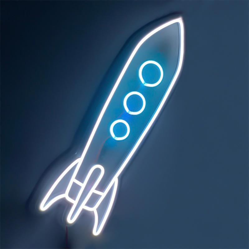 Неоновая настенная лампа Rocket Neon Wall Lamp Белый Голубой в Ростове-на-Дону | Loft Concept 