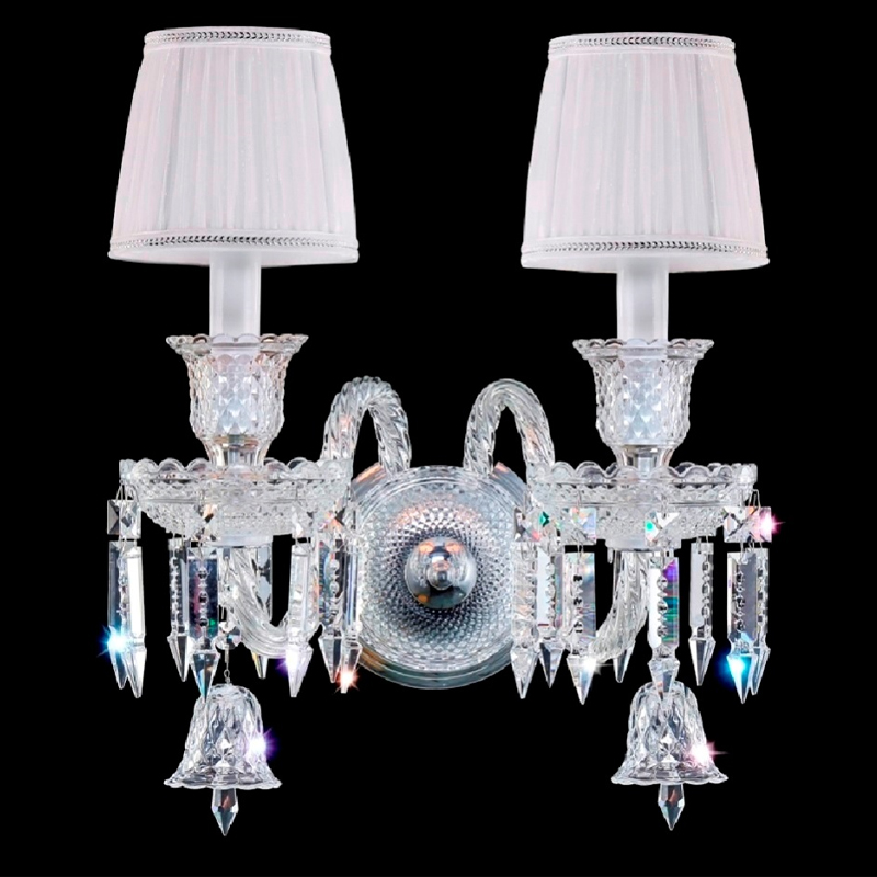 Бра с двумя белыми текстильными абажурами и хрустальными подвесками Lustre Reverie Хром Прозрачное Стекло Белый Бра с двумя белыми текстильными абажурами и хрустальными подвесками Lustre Reverie Хром Прозрачное Стекло Белый в Ростове-на-Дону | Loft Concept