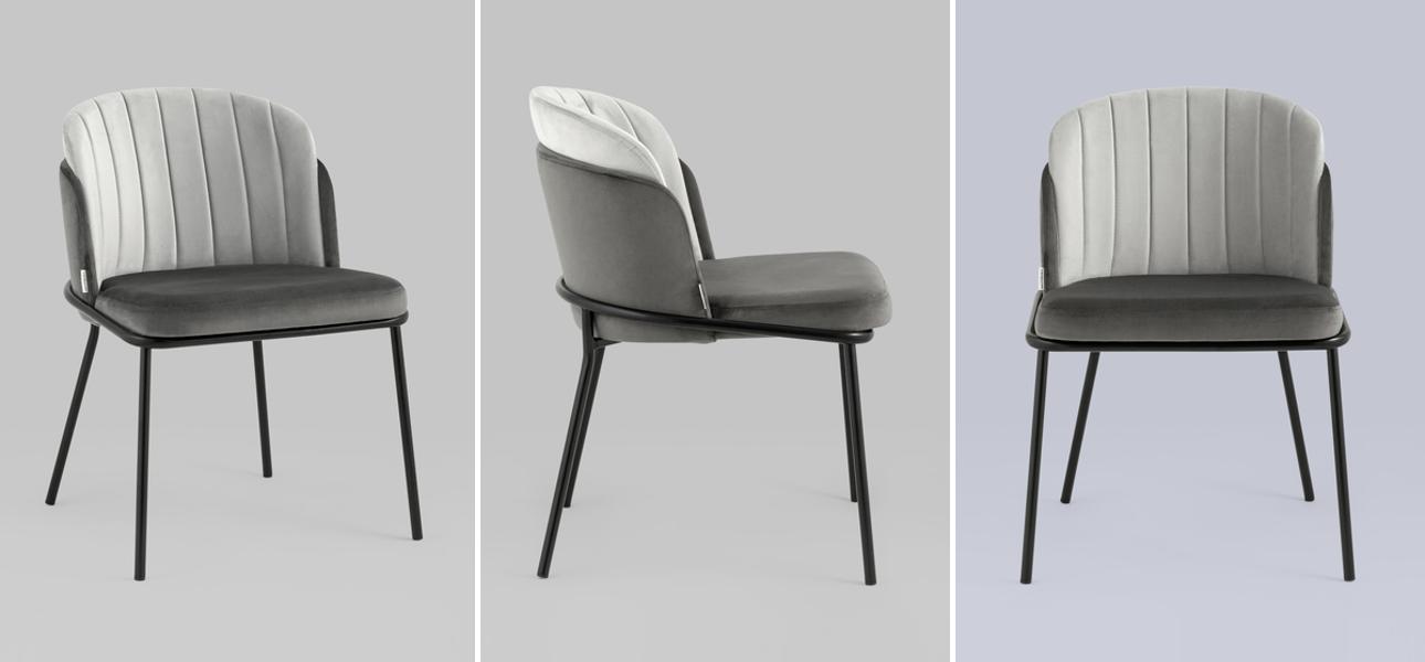 Стул Penelope Chair Серый велюр Металлические Ножки - фото