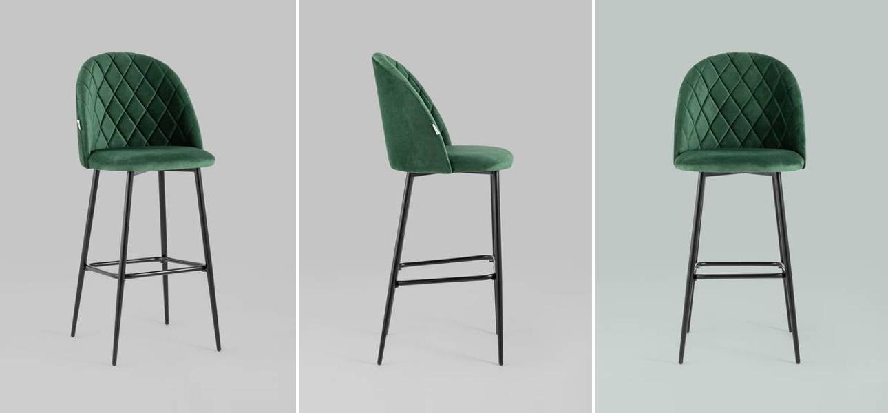 Барный Стул Miruna Rhombus Зеленый Велюр - фото