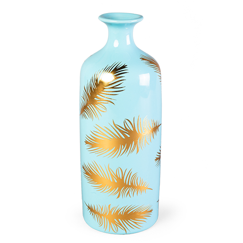  Gold feathers on blue Vase 30     -- | Loft Concept 