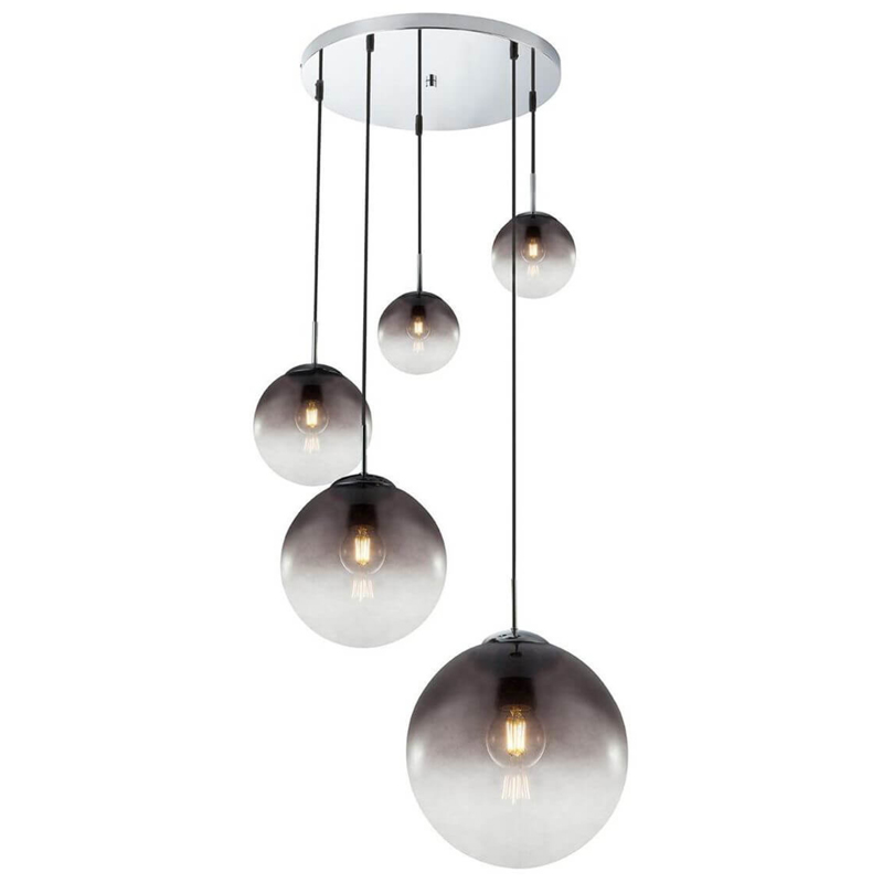 Люстра Ball Sunrise Pendant lamp smok 5 плафона Стекло Смок Хром в Ростове-на-Дону | Loft Concept 