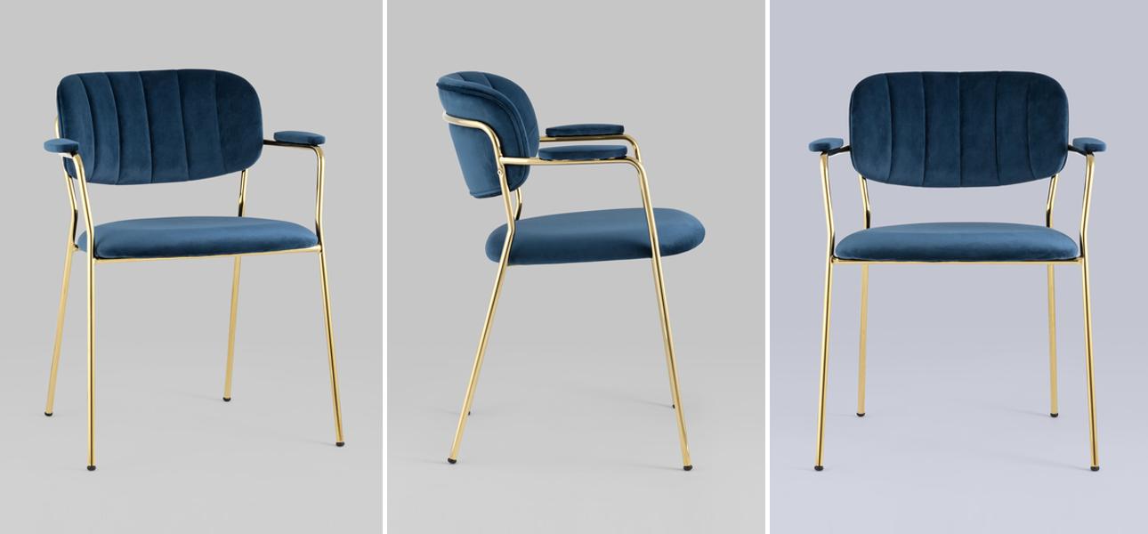 Стул Singer Chair Золотой Металл Синий Велюр - фото
