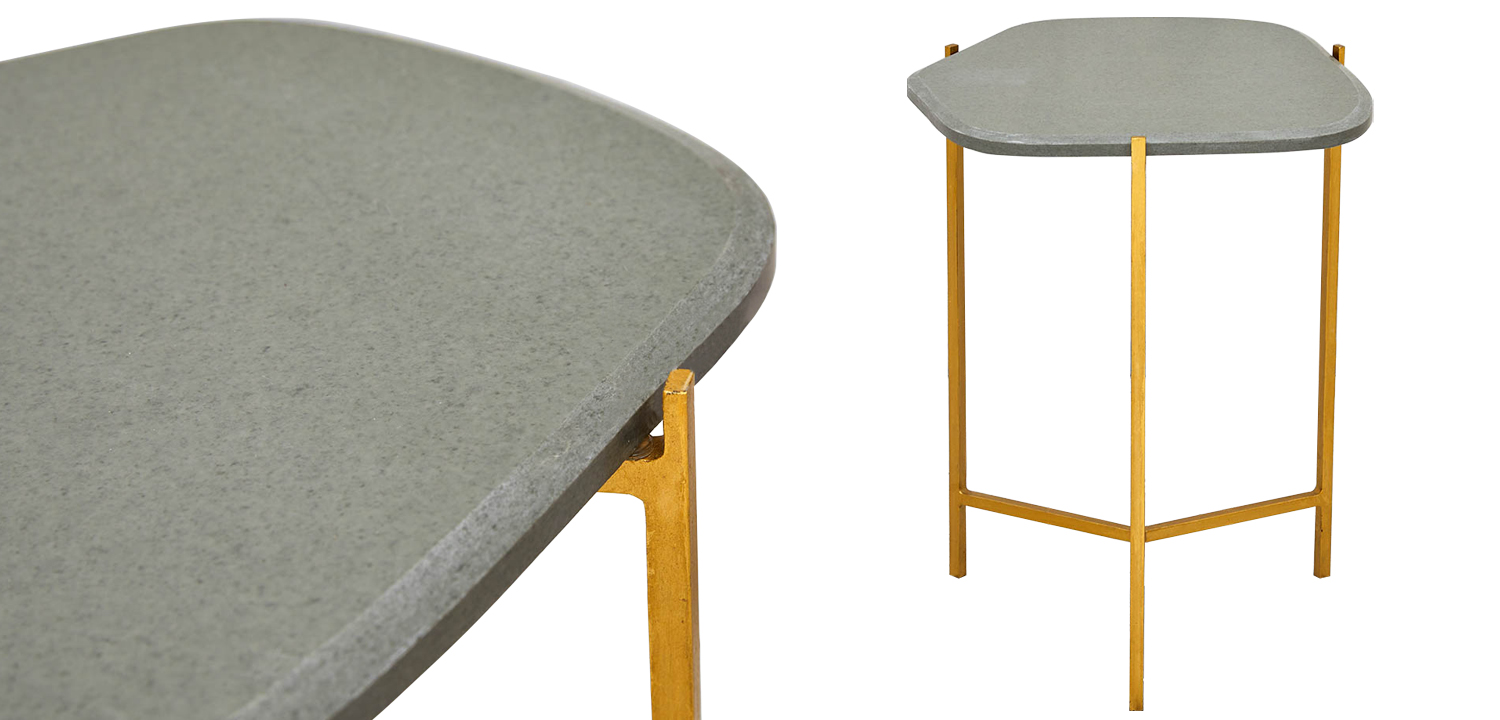Приставной стол с серой каменной столешницей Tuan Side Table Grey - фото