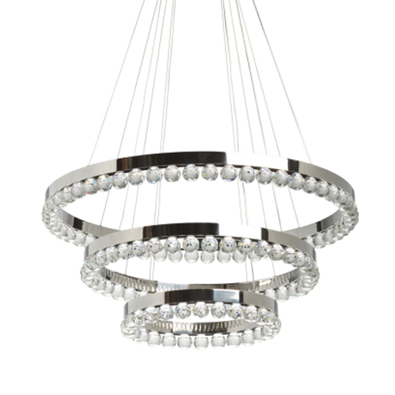 Люстра с тремя кольцами цвета хром и прозрачными хрустальными шарами по периметру Sacramento Transparent Balls Chandelier Хром Прозрачный в Ростове-на-Дону | Loft Concept 