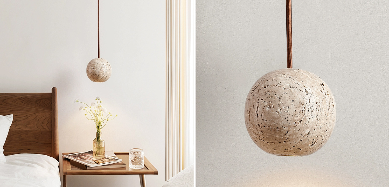 Подвесной светильник с шарообразным корпусом из камня травертина POVL TRAVERTINE - фото