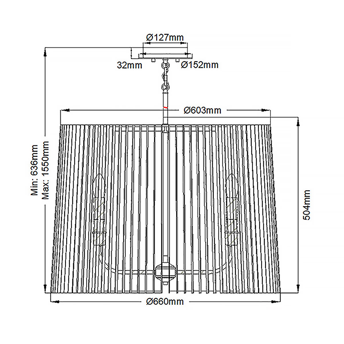Люстра цвета латунь с 6-ю лампами свечами внутри цилиндрического абажура из черных металлических реек Kichler в Ростове-на-Дону