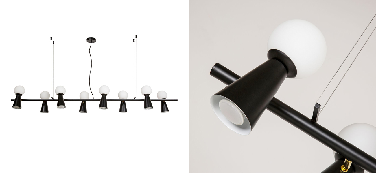 Черная люстра с поворотными плафонами 16 ламп KLAXONS - фото