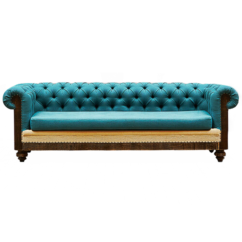  Deconstructed Chesterfield Sofa triple turquoise Linen  ̆ ivory (   )  -- | Loft Concept 