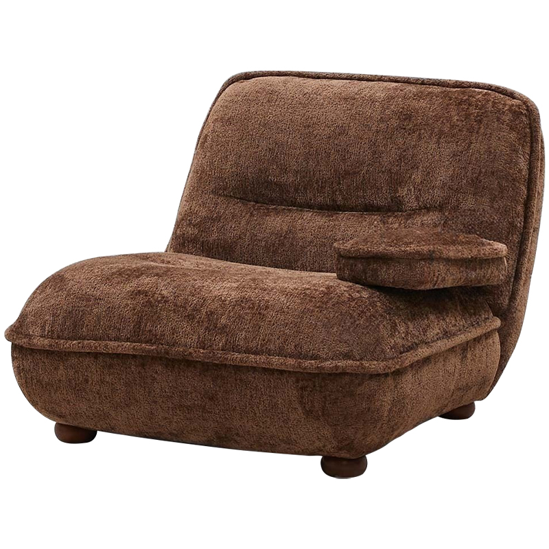 Кресло без подлокотников коричневое ну круглых деревянных ножках Loup Plush Armchair Brown Коричневый в Ростове-на-Дону | Loft Concept 