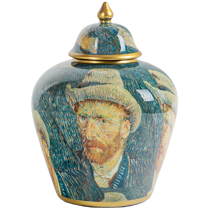 Ваза с крышкой Vincent Van Gogh Vase Изумрудный Золотой Бежевый Мульти в Ростове-на-Дону | Loft Concept 