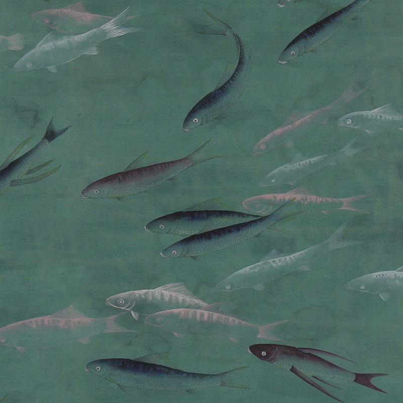    Fishes Special Colourway on blue green painted silk with antiquing   -- | Loft Concept 