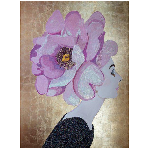  Audrey with Pink Poppy Headdress and Gold Leaf Background   -- | Loft Concept 