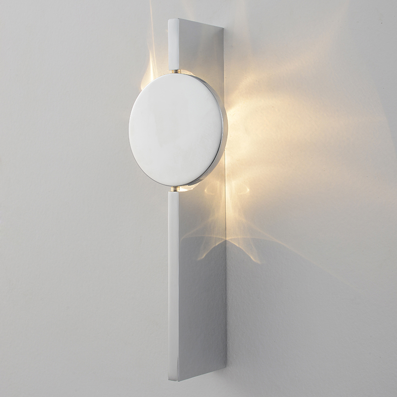 Бра с круглым зеркальным диском на прямоугольном соновании Reflection Circle Glow Хром в Ростове-на-Дону | Loft Concept 
