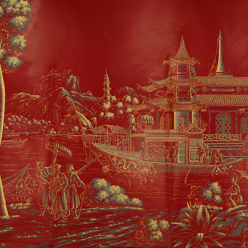   Procession Chinoise Gold Outline on Scarlet Lady dyed paper with lacquered finish   -- | Loft Concept 