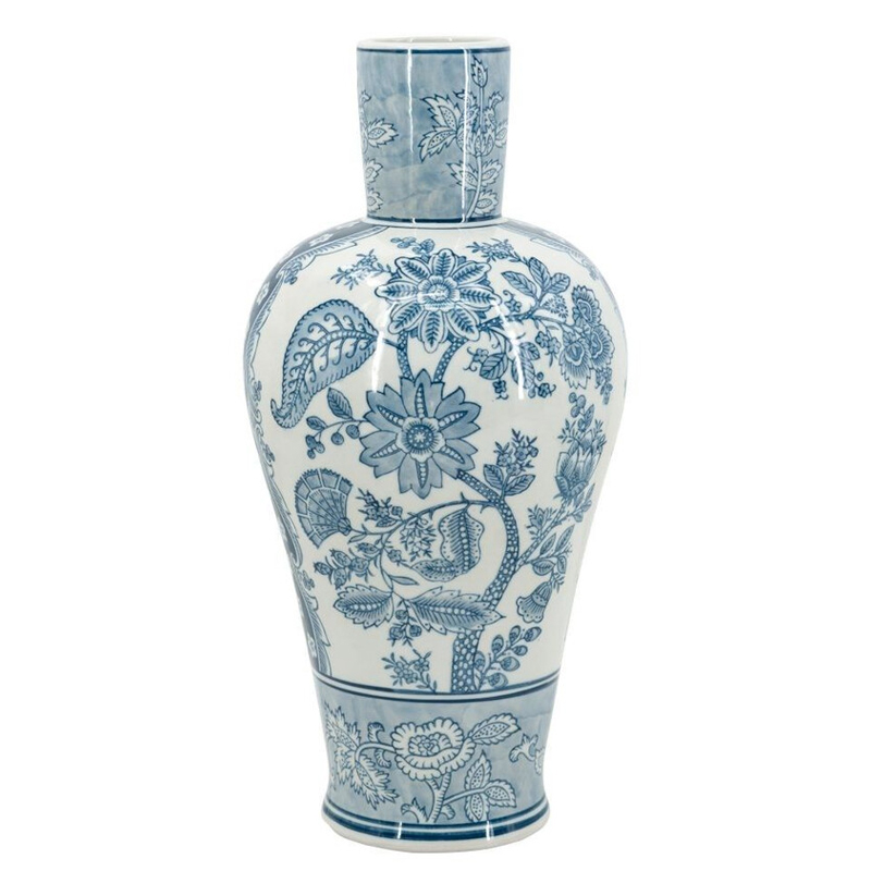 Ваза с голубым цветочным рисунком 43 см Blue & White Ornament Белый Голубой Ваза с голубым цветочным рисунком 43 см Blue & White Ornament Белый Голубой в Ростове-на-Дону | Loft Concept