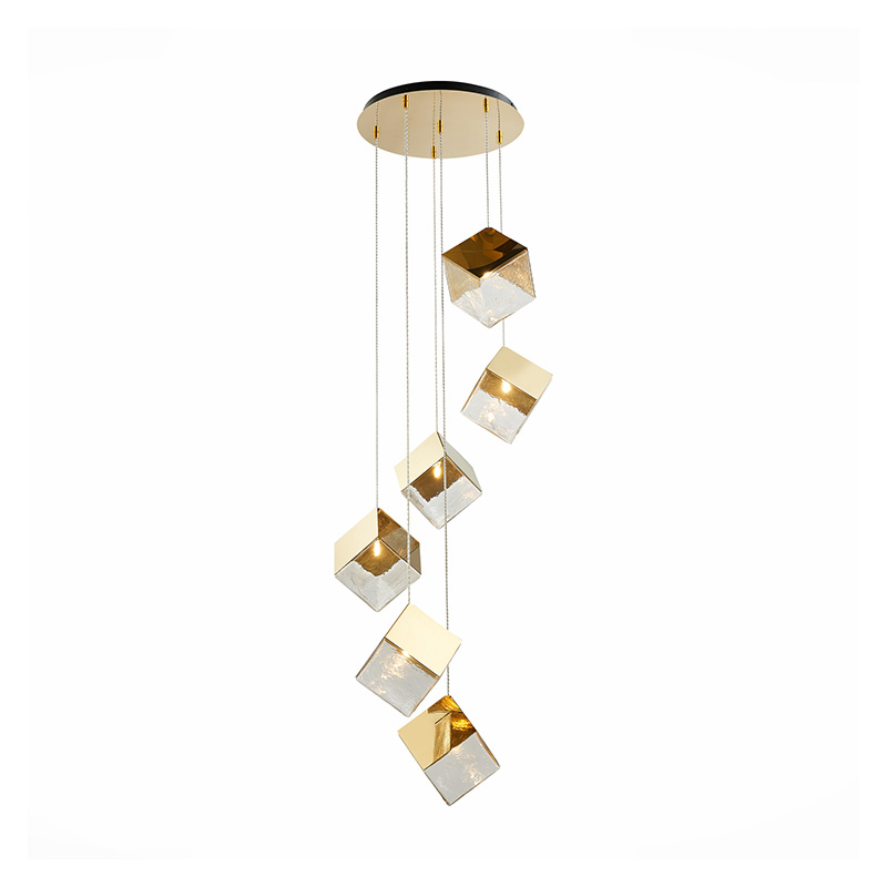 Потолочная люстра Pyrite Chandelier gold cube 6 Золотой Прозрачный в Ростове-на-Дону | Loft Concept 