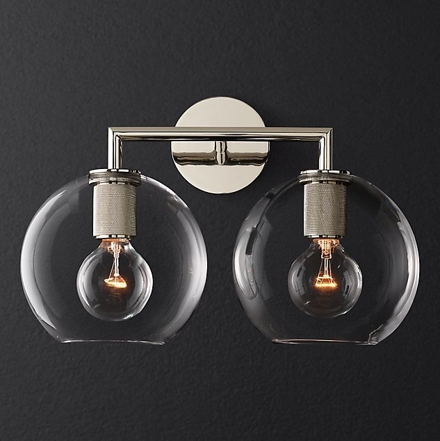 Бра RH Utilitaire Globe Shade Double Sconce Silver Прозрачное Стекло Никель в Ростове-на-Дону | Loft Concept 