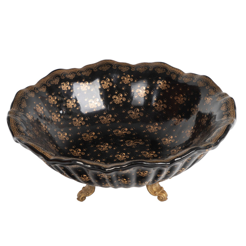 Блюдо черного цвета из фрафора на бронзовых ножках Eden Garden porcelain and bronze Черный Бронза Блюдо черного цвета из фрафора на бронзовых ножках Eden Garden porcelain and bronze Черный Бронза в Ростове-на-Дону | Loft Concept