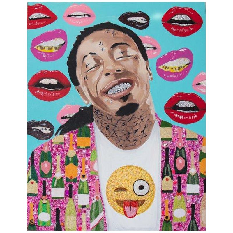  Lil Wayne with Champagne Jacket, Emoji Shirt, and Lips Background   -- | Loft Concept 