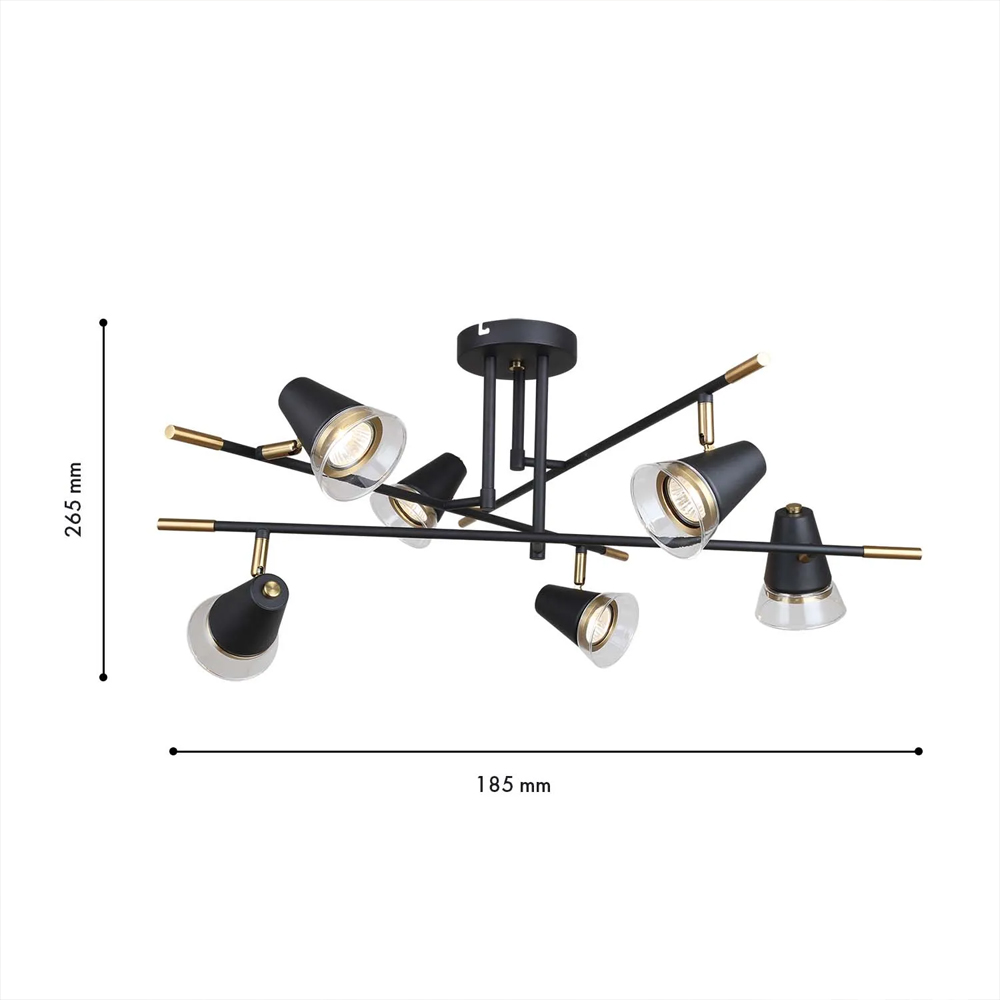Потолочный светильник с конусообразными плафонами с контрастным сочетанием бронзы и глубоким черным цветом Aurika в Ростове-на-Дону