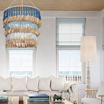 Люстра трехъярусная с декором из круглых деревянных бусин с кисточками Blue Wooden Beads Chandelier варинант исполнения - 3 | Loft Concept в Ростове-на-Дону