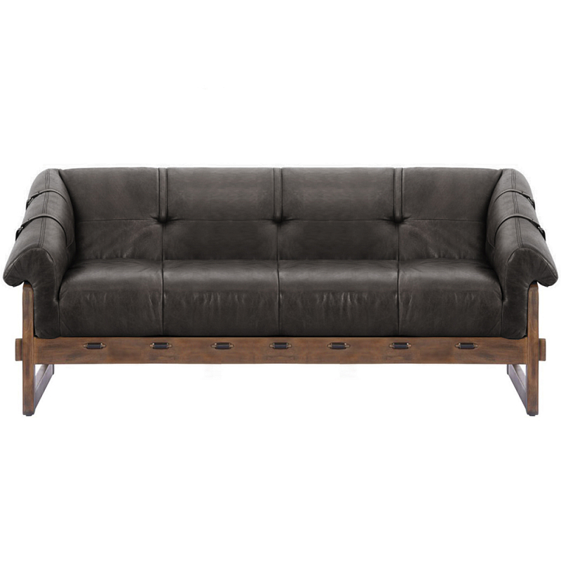 Трехместный диван Duncan винтажная черная кожа Черный Коричневый в Ростове-на-Дону | Loft Concept 