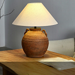 Настольная лампа керамическая коричневая с тканевым абажуром Eastern Tale варинант исполнения - 1 | Loft Concept в Ростове-на-Дону