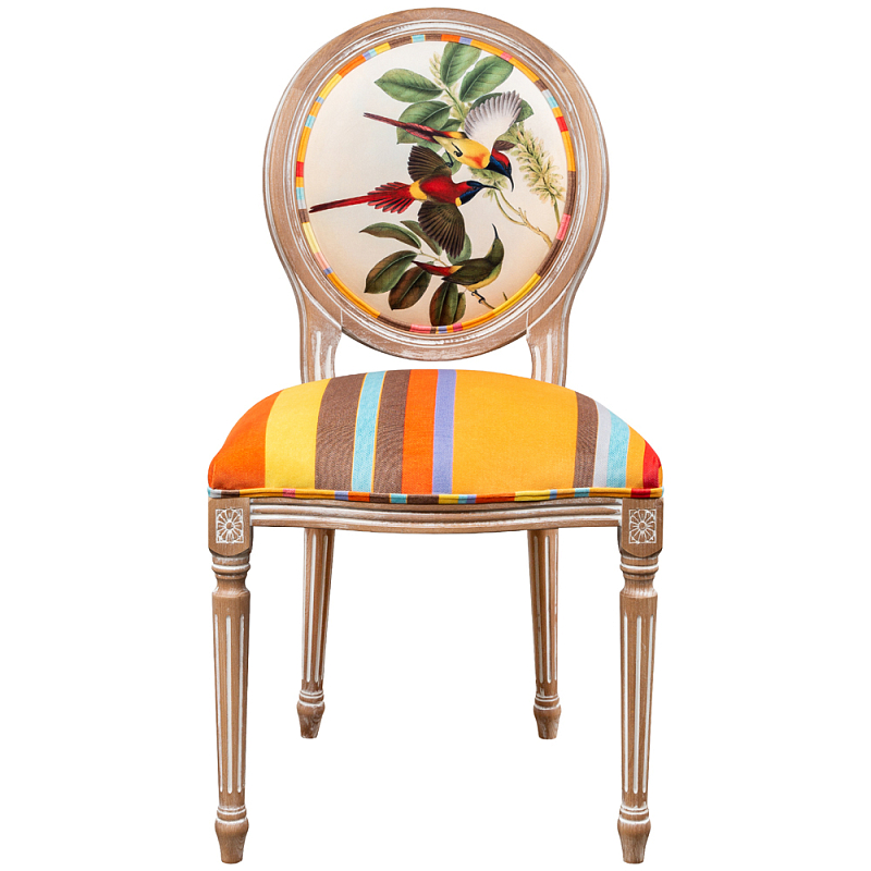              Blooming Yellow Red Birds Colorful Stripes Chair     -- | Loft Concept 