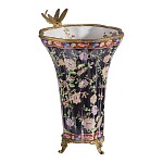 Ваза из фарфора черная с цветочной росписью и бронзовой стрекозой Spring Garden варинант исполнения - 2 | Loft Concept в Ростове-на-Дону