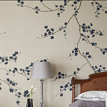 Обои ручная роспись Cherry Tree Original colourway on Stone Ochre dyed silk варинант исполнения - 1 | Loft Concept в Ростове-на-Дону