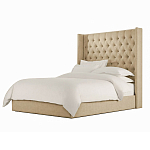 Кровать двуспальная бежевая с основанием из массива дерева с мягким изголовьем Flax Beds варинант исполнения - 1 | Loft Concept в Ростове-на-Дону