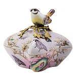 Шкатулка фиолетового цвета с рисунком бабочек и крышкой с фигуркой птицы на ветке Eden Garden варинант исполнения - 1 | Loft Concept в Ростове-на-Дону