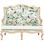 Диван двухместный из натурального бука золотистый с изображением птиц и цветов Blooming Birds варинант исполнения - 1 | Loft Concept в Ростове-на-Дону