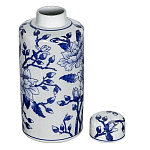 Ваза цилиндрической формы с крышкой и синим цветочным узором на белом фоне Blue & White Ornament варинант исполнения - 1 | Loft Concept в Ростове-на-Дону