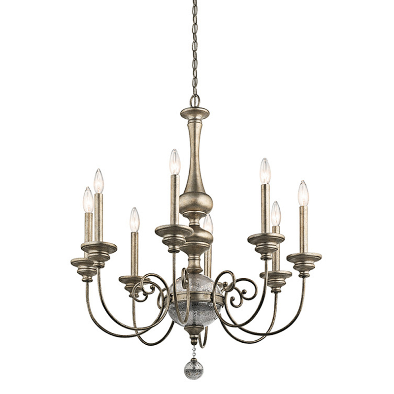 Люстра серебряного цвета с состаренным эффектом и декоративным подвесным шаром Kichler Серебро винтаж в Ростове-на-Дону | Loft Concept 