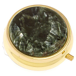 Таблетница карманная круглая с 3-мя отделениями и накладкой из натурального камня Серафинит Gold Stone Pillboxes варинант исполнения - 1 | Loft Concept в Ростове-на-Дону